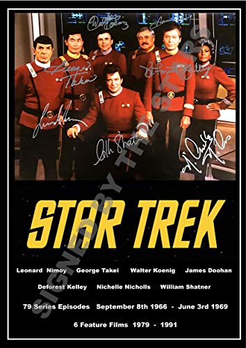 Star Trek Original-Serie, signiert/signierter Druck, William Shatner Leonard Nimoy ete etc., A4-Druck, 29,7 x 21 cm