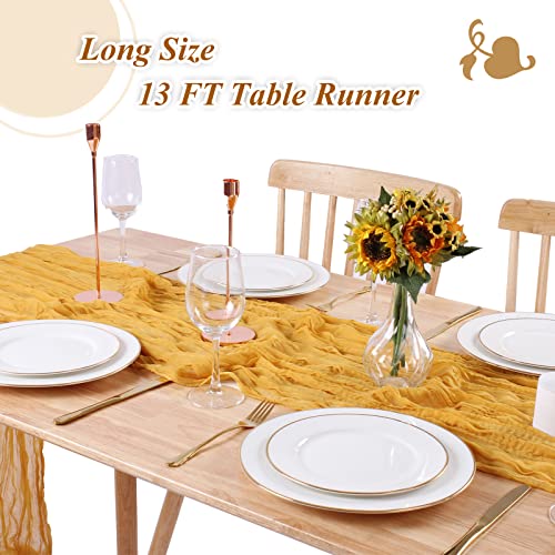 Sajoo Cheesecloth Table Runner Gauze Table Runners Yellow 13.3Ft 2 Pack Long Boho Gauze Table Runner Rustic Sheer Table Runner For Wedding Decor Baby Bridal Shower Birthday Party Decorations #TOP1