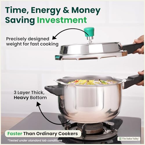 Image of The Indus Valley Stainless Steel Pressure Cooker Outer Lid 5 Litres| Induction Friendly | Tri-Ply Heavy Bottom | 100% Toxin-Free, Naturally Non-Stick