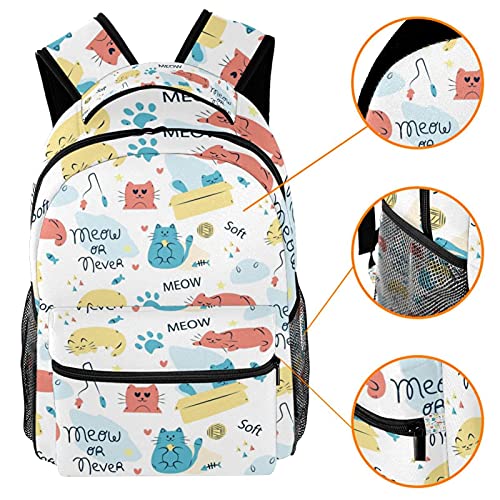 Sac à dos d'école multicolore chat et poisson au style décontracté - 3