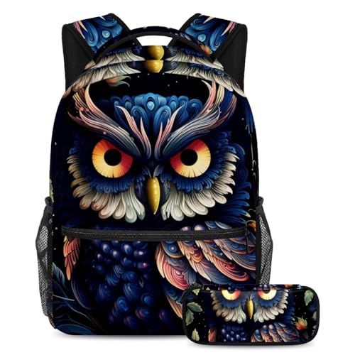 Cartable Chouette Cool avec trousse assortie grand format pour fille et garçon