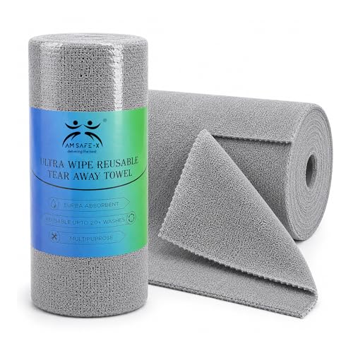 Image of AM Safe-X Microfiber Cleaning Cloth Roll 20Pcs | 10X Cheaper Than Paper Kitchen Towel Roll | Ultra Absorbent Lint Free Washable & Reusable Cleaning Towels for Kitchen 4000 Times Multi-Purpos Cleaning