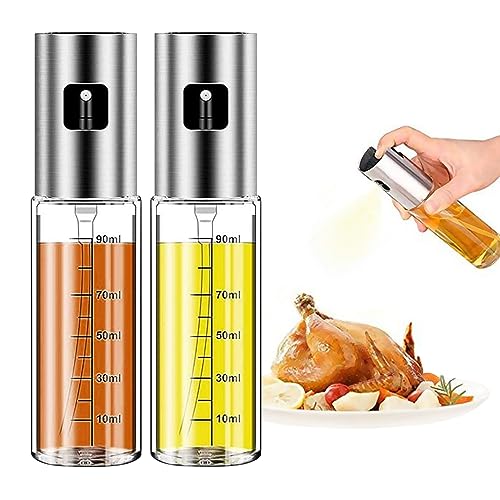 Image of BIGTONE Plastic Oil Sprayer for Cooking, 2Pack 100ml Olive Oil Spray Dispenser Bottle, Transparent Vinegar Mister for BBQ, Salad, Baking, Roasting, Grilling, Air Fryer