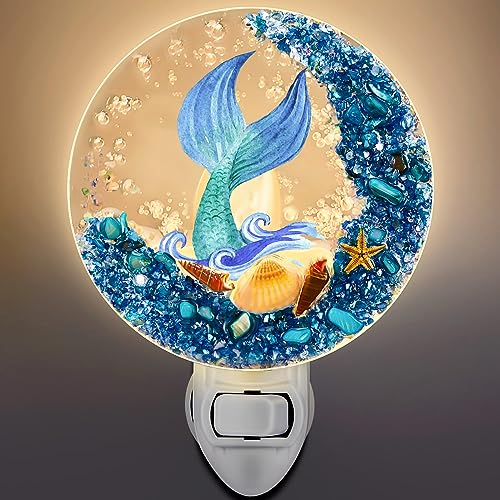 Image of Hortsun Plug in Seashell Night Light Ocean Sea Animal Decorative Night Light Plug in Beach Lamps Vintage Ocean Lamps for Adult for Home Bedroom Living Room Bathroom Wall(Mermaid)