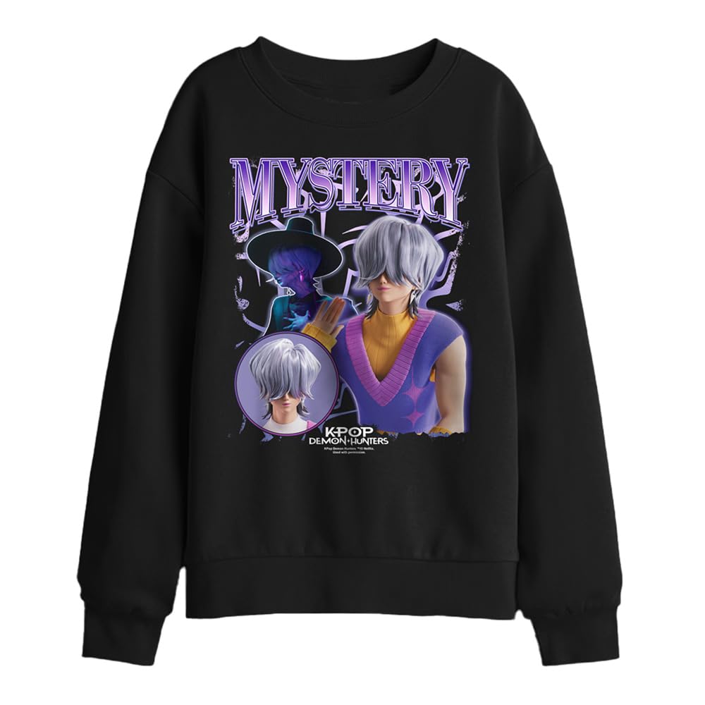 Kpop Demon Hunters Saja Boys Mystery Homage Kids Sweatshirt, Black, 7-8Y