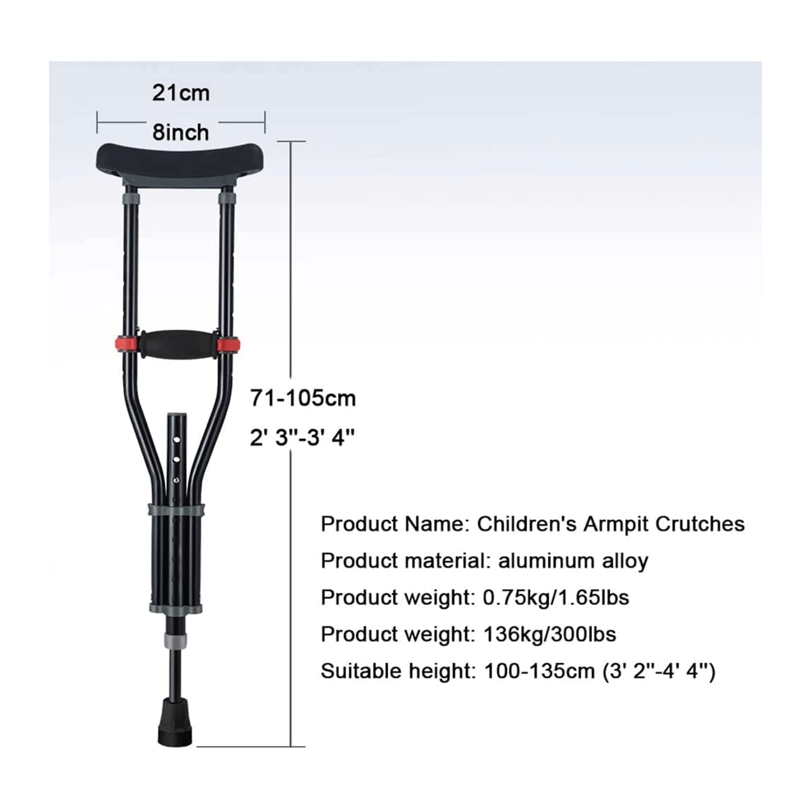 PAASHE Muletas médicas para Las Axilas con Almohadilla para Las Axilas y Bastones con Mango Bastones para Caminar para Las Axilas para niños Bastón para Caminar de Aluminio
