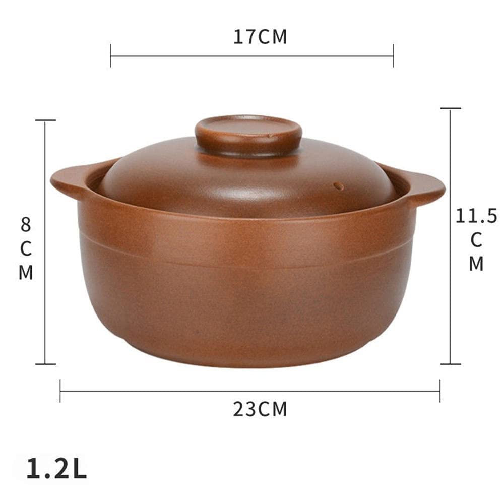 Cacerola de terracota con tapa, olla de arcilla de cerámica para fuego abierto, cacerola de loza antigua, mango aislado, gran capacidad.