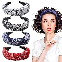 FULHANY 4 PièCes Serre TêTe Femme - Bandeaux Mode Pour Femmes - Bandeau De Roche Noué, Bandeau De Cheveux RéTro Plissé Accessoires, Rouge, Bleu Marine, Noir Et Blanc, Adapté à Diverses Coiffures