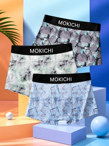 Image of Men's Printed Boxer Briefs | Comfortable Trunk-Style Innerwear with Elastic Waistband | Multicolor Pack of 3