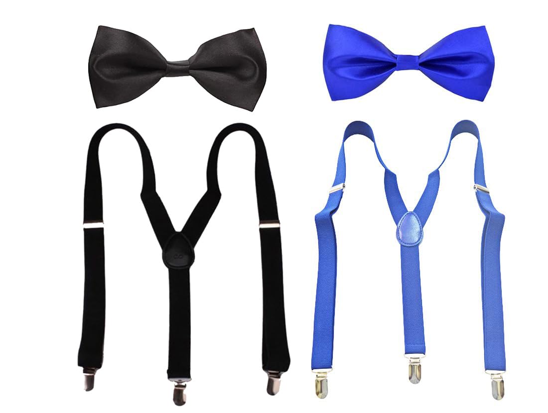 unisex royal blue and black stretchable suspender with bow (combo)-image-40