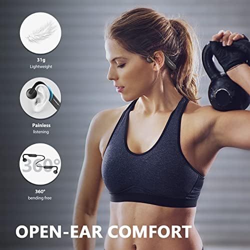 Bone Conduction Headphones, Bluetooth Wireless Running Headphone, Open Ear Earphone with Mic, Sweat Resistant Sport Headset for Running, Gym, Cycling, Walking, Workout, Hiking, Listening (Black)
