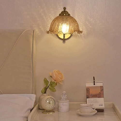 Miniatura 3 de Vintage Flower Wall Sconce Modern Gold Floral Amber Crackle Glass Farmhouse Wall Light for Bathroom Vanity Living Room E26E27 Base(YELLOW2)