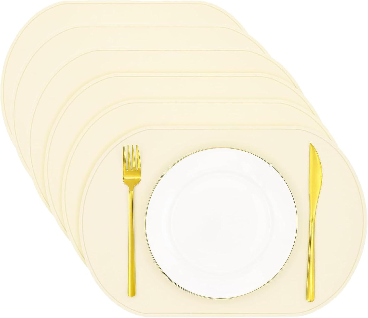 Silicone Placemat Set of 6, Heat Resistant Placemats for Dinning Table, Reusable Portable Kids Baby Placemats, Waterproof Stain-Proof Toddler Food Mats, Easy to Clean Silicone Mat Oval Placemat