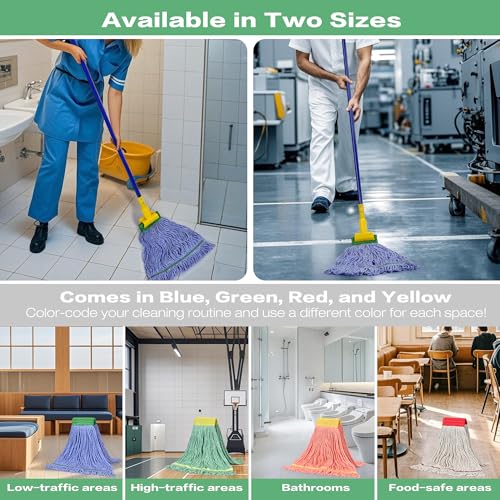 Image of Matthew Cleaning Heavy Duty Mop Head Replacement, 5 Inch Wide Headband, Color Coded Looped End Cotton String Wet Mops for Floor Cleaning, Medium Size 18 oz, 12 Pack