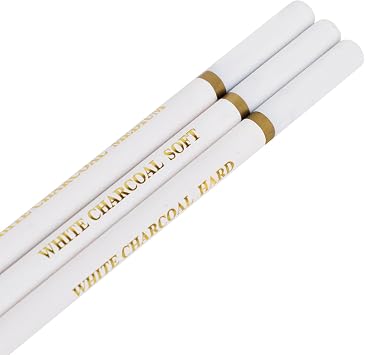 RUIXIA 3 Pieces Artists Sketching Soft/Medium/Hard 4MM Core White Highlight Charcoal Pencils Set for Professionals Limners Artists Beginners Shading Drawing Blending Painting Coloring Art Supplies