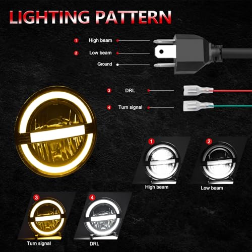 Faro LED redondo de 7 pulgadas con luz diurna ámbar para moto 2