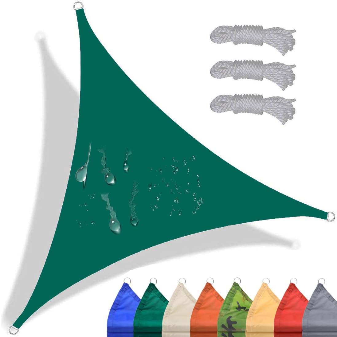Voile D'ombrage Triangulaire 4x5x6.4.m Vert foncé Toile Ombrage Imperméable Protection 98% UV pour Jardin Extérieur Terrasse Cour