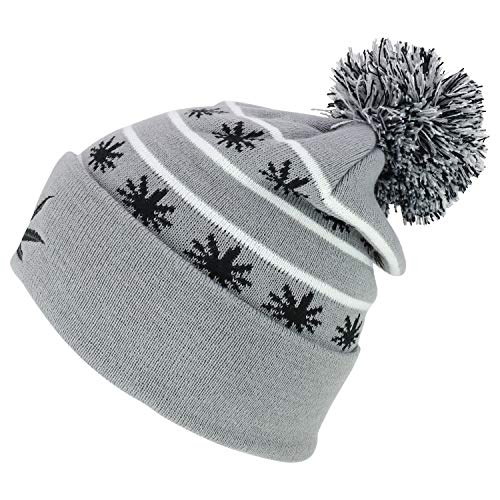 Marijuana Leafs Pom Pom Acrylic Beanie Hat - Grey Black - Thumbnail 2