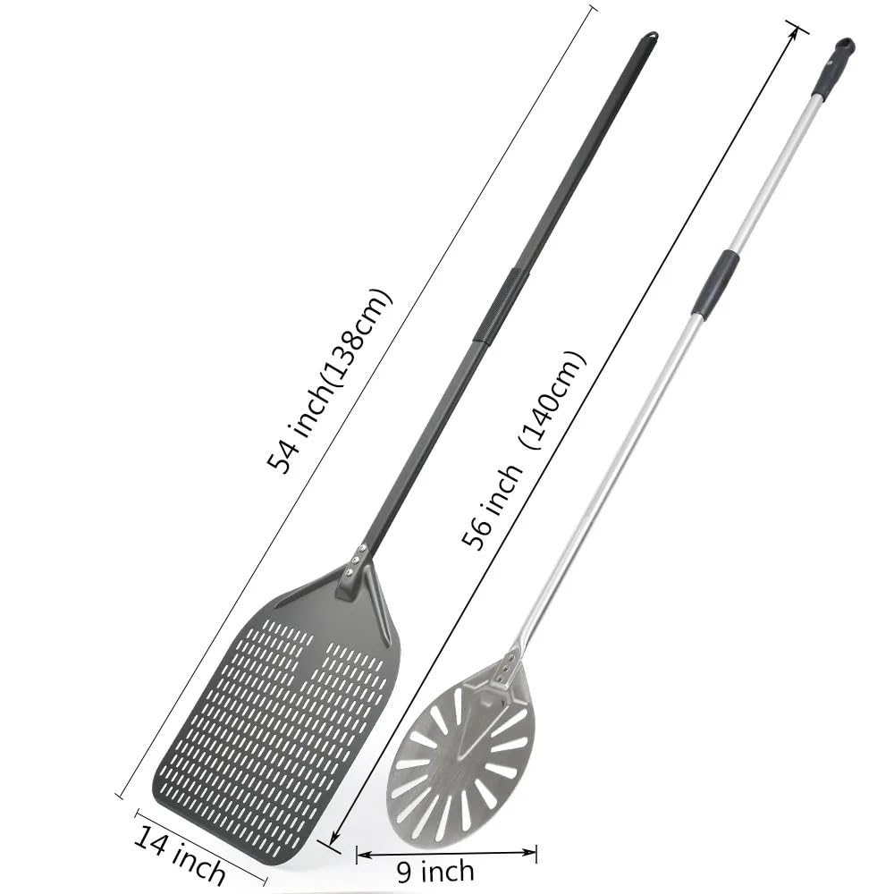 Pala Per Pizza Set di pale for pizza da 14/13/12 pollici e 9, pala for perforata, manico lungo in lega alluminio 56(9 inch and 14 inch)