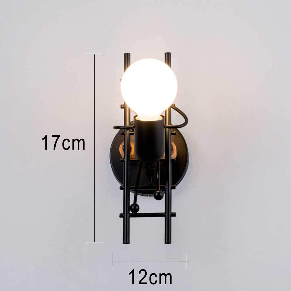 Créatif Applique Murale Métal Interieur Simple Éclairage Lampe de Mur E27 Luminaire pour Chambre à Coucher Chambre D'enfants Couloir Restaurant, Noir