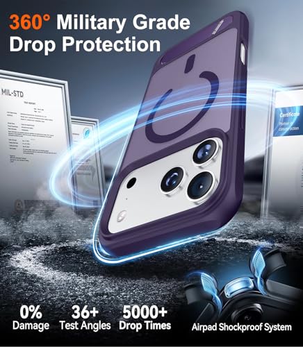 Image of Designed for iPhone 17 Pro Max Case, [Built-in Invisible Kickstand][Compatible with MagSafe][Military Grade Shockproof] Slim Translucent Matte Phone Case 6.9 inch (Purple)
