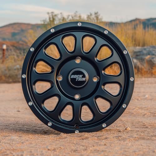 Image of RockTrix RT111 15in Wheel 15x7, 4x156 Bolt Pattern, 4+3 offset, ATV UTV SxS Rim, Compatible with Polaris Sportsman RZR Ranger Ranger Crew, 4 /156 Matte Black