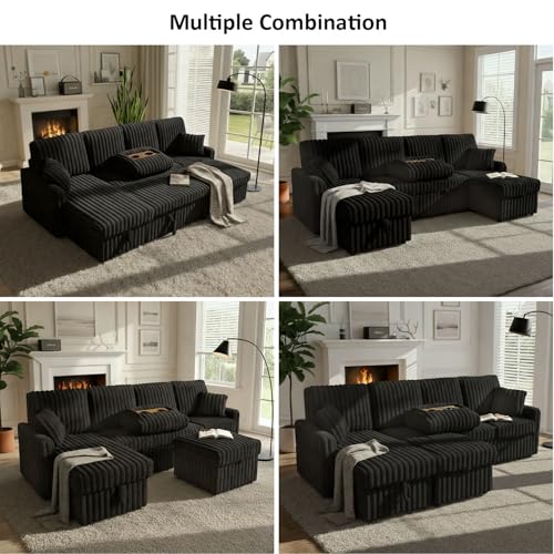 Image of KCGKCG 104 inch U Shaped Sleeper Sofa Bed, Pull Out Couches for Living Room