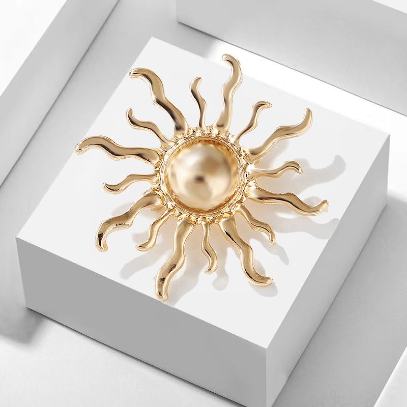 Image of Gold-Tone Sun Brooch Pin Vintage Round Sun flower Broach for Shirt Decorations Wedding Bouquets Jewelry