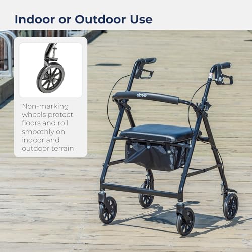 image for Drive Medical R726BK Foldable Rollator Walker with Seat, Black, 1 Coun