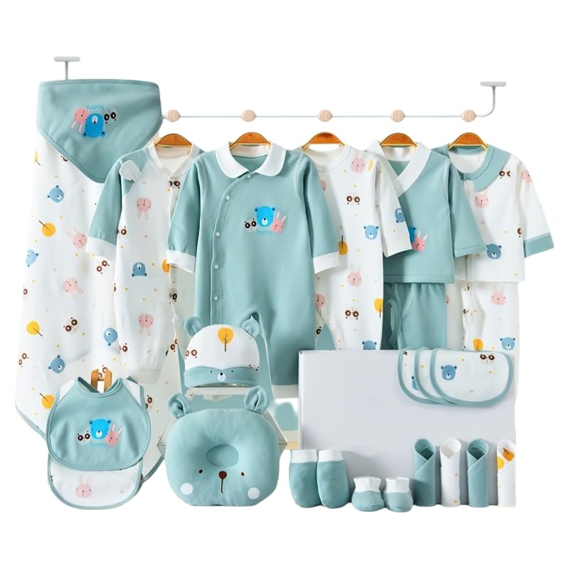 Image of Joyshe 27-Piece Newborn Boy Clothes Set, 100% Cotton Baby Boy Gift Set, Layette Essentials, Soft Breathable, Mint Green