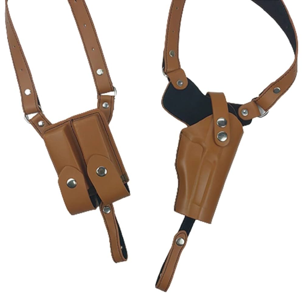 珍品 多種ピストル対応 バネ固定式 ショルダーレザーホルスター