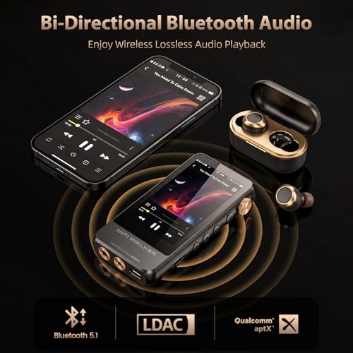 Image of HIFI WALKER H20 Pro MP3 Player with Bluetooth, Hi-Res, 64GB Memory Card | Dual ESS DACs, 4.4mm balanced output, USB DAC mode and microSD support for FLAC, WAV and DSD music libraries