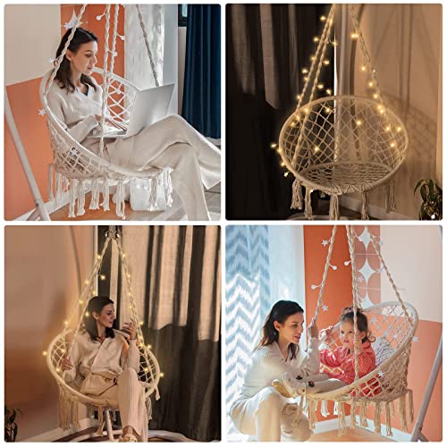 Surpcos HAMMOCK CHAIR Swing With Two Led Lights, Upgraded Max 550Lbs Macrame Swing For Indoor And Outdoor Use, Hanging Cotton Rope Macrame Hammock Chair Swing thumb #2