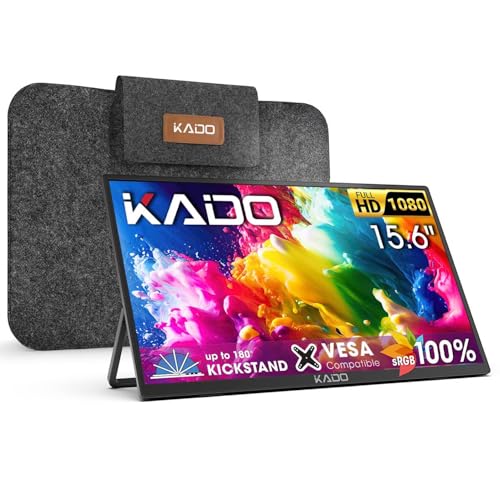 Image of Kado Portable Monitor 15.6'' Ultra-Slim 100% sRGB 1080p IPS Second Display | 180 Kickstand Laptop Monitor 1920x1080, Carrying Case for PC, Mac, Phone, Dex, Xbox, PS5, USB-C & HDMI Connectivity