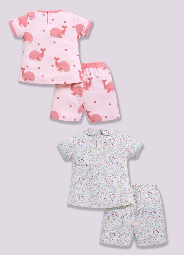 Image of Baby Girls 100% Cotton Printed Half Sleeve T-shirt & Short Summer Clothing Sets (Pack Of 2)