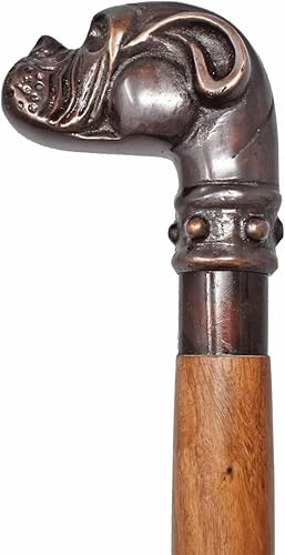 Miniatura 2 de The Marine International Mango de cabeza de perro de latón con aspecto real vintage con bastón de madera de 3 pliegues