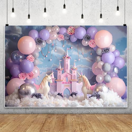 Fondo Fotográfico Globo Castillo 8x6ft Nubes Flores Unicornio miniatura 2