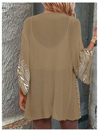 Image of WDIRARA Women's Tribal Boho Cardigans Open Front Knit Lightweight Short Sleeve Kimonos Sweater