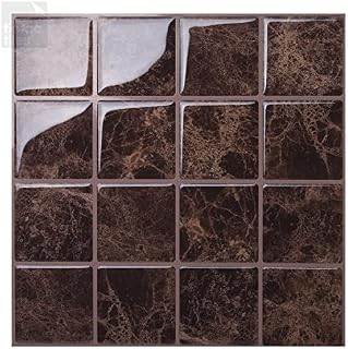 Tic Tac Tiles 25cm x 25cm, 5-Sheets Peel and Stick Self Adhesive 3D Stick on Wall Mosaic Tile Stickers for Kitchen Splashback and Bathroom in Marmo Marte (Marble Brown Mosaic)