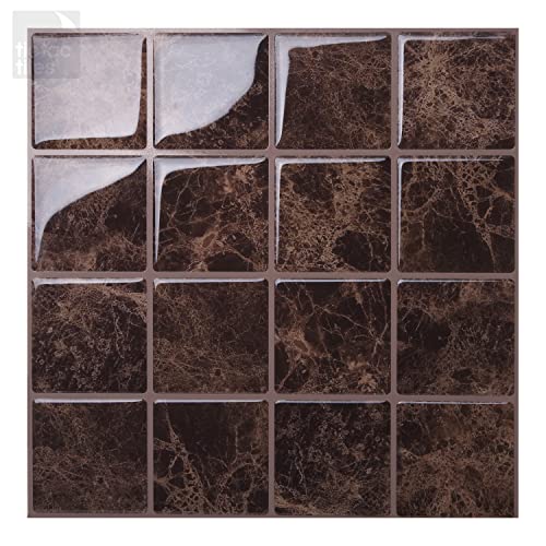 Tic Tac Tiles 25cm x 25cm 10 stück 3D selbstklebende Fliesenaufkleber Mosaik Wandfliesen Küche Spritzschutz Badezimmer - Marmor Marte (Braun) Cover
