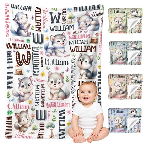 Image of Custom Wolf Blanket for Boys Girls,Ultra Soft Personalized Gifts Baby Blanket,Customized Throw for Toddlers Newborn Stroller Crib,30 inchx40 inch