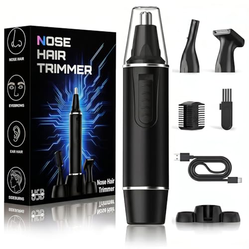 Image of Nose Hair Trimmer for Men,Rechargeable 3-in-1 Professional Painless Eyebrow & Facial Hair Trimmer for Men Women,Multifunctional Trimmer with IPX7 Waterproof,Powerful Motor and Dual-Edge Blades