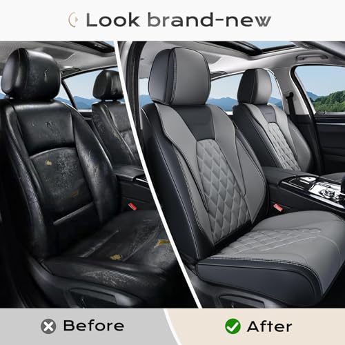 Image of Coverado Seat Covers, Car Seat Cover, Faux Leather Seat Covers for Cars, 2 Pack Waterproof Universal Seat Covers, Carseat Cover Car Seat Protector Car Seat Cushion Fit for Most Car- Black&Gray
