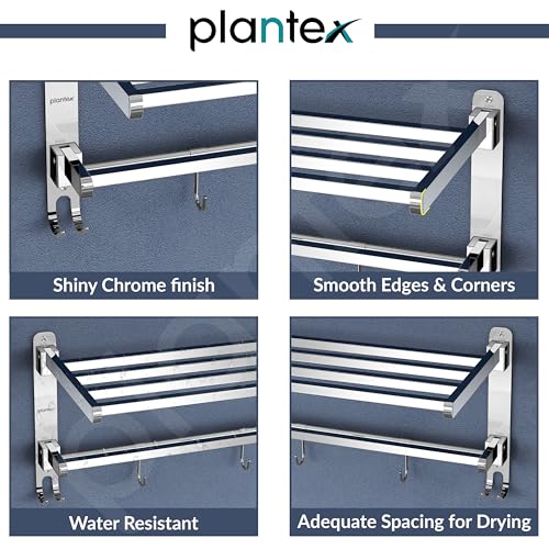 Image of Plantex Towel Rack for Bathroom /Stainless Steel Towel Bar /18 Inch Towel Holder with Towel Rod /Bathroom Accessories - Pack of 2 (Chrome)