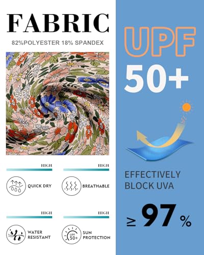 WOWENY Surf UV Shirt - Rashguard Bañadores Mujer Camiseta de baño con Mangas con Volantes y Cremallera de 1/4 Tankini Top Flores Coloridas M