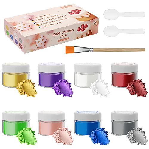 Wwtop Juego de Purpurina Comestible 8 Colores, Purpurina Comestible para Bebidas, Colorante Alimentario Reposteria para Bebidas, Decoración de Pasteles, Chocolate, Dulces, Glaseado, 5g Cada Uno