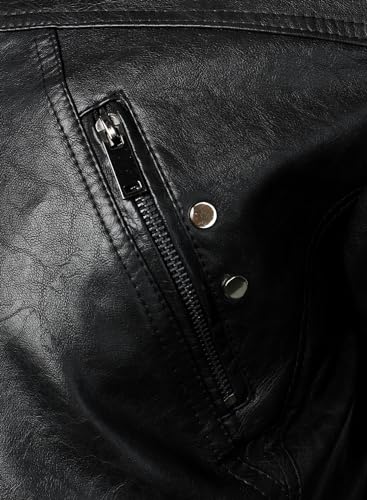 HOOD CREW Men’s Faux Leather Jacket Cool Biker Jackets Vintage Stand Collar Lightweight Leather Outwear Coat4