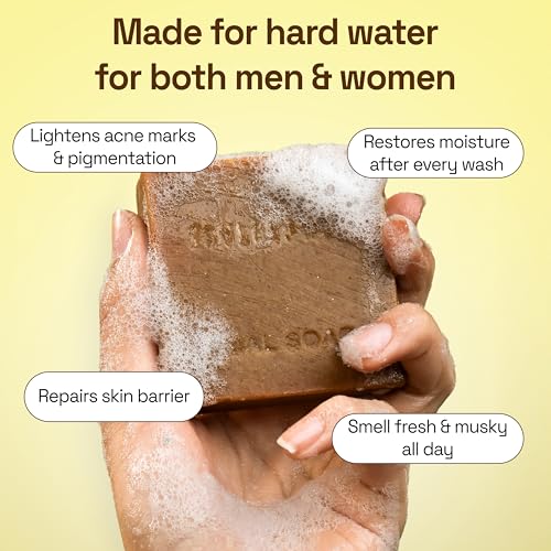 Image of Soulflower Shining Sandalwood Soap For Daily Cleansing | Tan Removal & Skin Brightening Natural Bathing Bar For Hard Water With Ashwagandha, Tulsi, Neem & Shea Butter | Controls Acne & Pimples | 100g