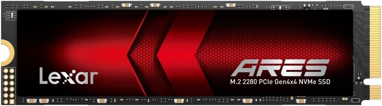 Lexar ARES 512GB SSD, M.2 2280 PCIe Gen4x4 1.4 Internal NVMe SSD, Up to 7,200MB/s Read, Internal Solid State Drive for PS5, PC, Laptop, Gamers, Creators, Professionals