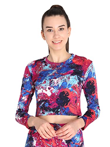 Image of CHKOKKO Women's Polyester Regular Fit Round Neck Full Sleeves Gym Crop Top